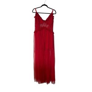 Choosy Womens Sleeveless Red Polka Dot Ruffle Lace Maxi Lingerie Dress Sz 18 NWT